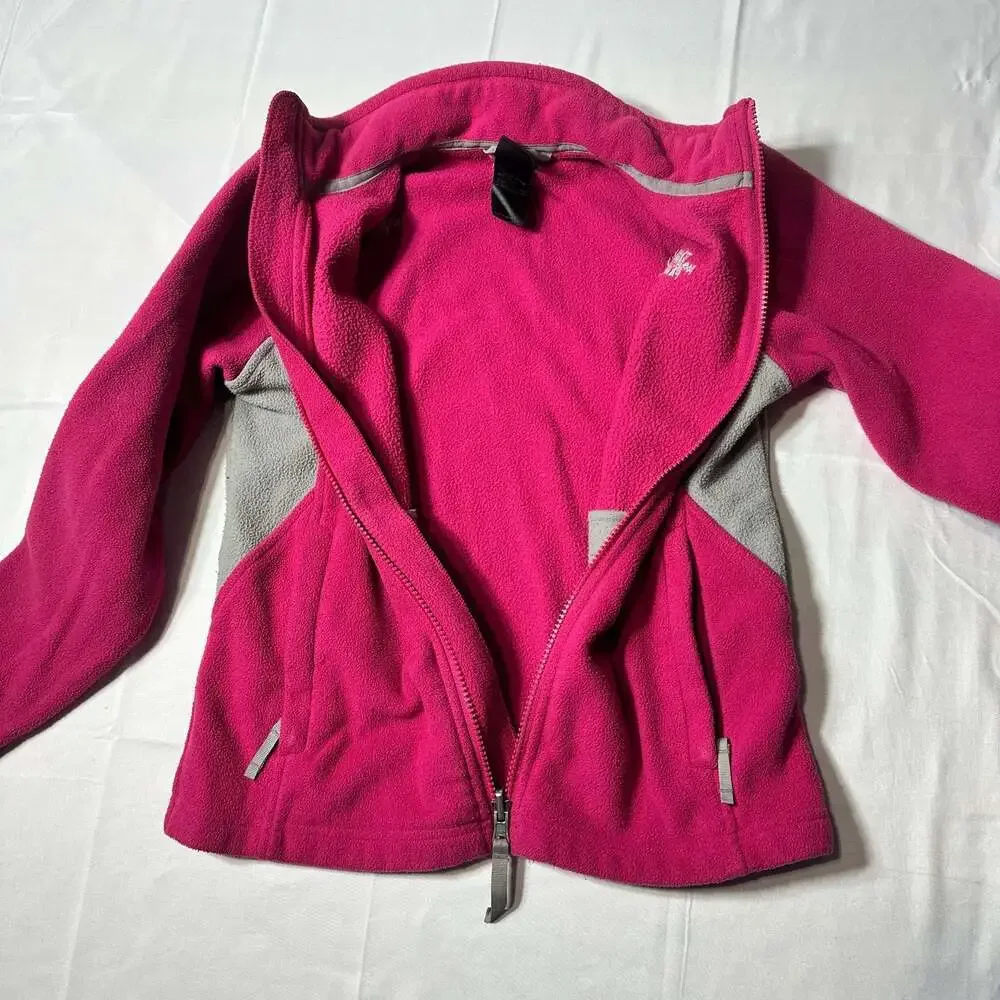 The North Face Girls M 10/12 Pink Gray Full Zip Fleece Jacket Thumbholes